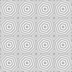 Vector pattern with symmetrical elements . Modern stylish abstract texture. Repeating geometric tiles from striped elements. Black and white pattern.