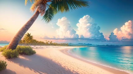 Calm and beautiful Tropical beach with palm trees