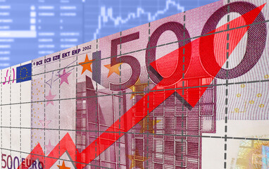Closeup Euro on the background of a chart. Euro economy. 3d illustration