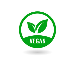 Fototapeta premium Vegan icon. Organic, bio, eco symbols. Round green with leaves for stickers, labels, and logos