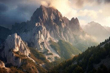 Beautiful image of reaching the mountain summit, generative ai