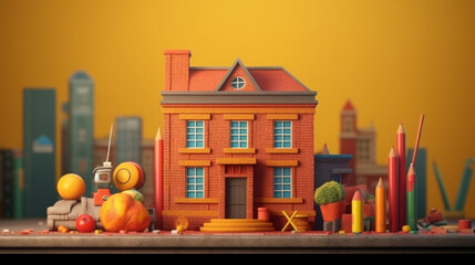 3d render happy kids for back to school, cartoon illustrations generative ai