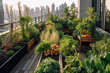 Vegetable garden in a big city apartment terrace, generative ai - obrazy, fototapety, plakaty