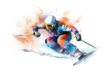 skier athlete drawing isolated on white background. AI generated. - obrazy, fototapety, plakaty