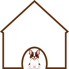 illustrated dog house frame with bully breed puppy