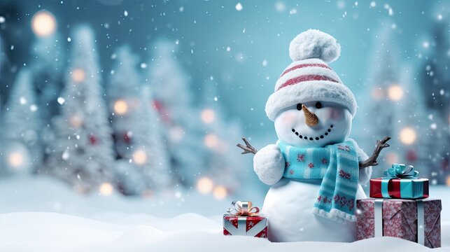 christmas - cute snowman with gifts for happy christmas and new year festival wallpaper