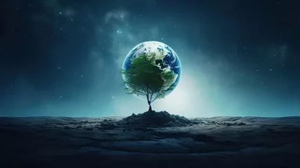 Wall murals Full moon and trees Earth day, Energy saving, Environmentally friendly, csr, and IT ethics Concept. Generative Ai