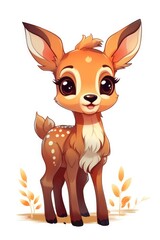 Cute baby Deer in Cartoon Style on white background - generative AI