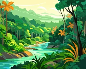 Foto auf Acrylglas Grün AI generated through lush, green tropical rainforest landscapes. (Illustration, Generative AI)