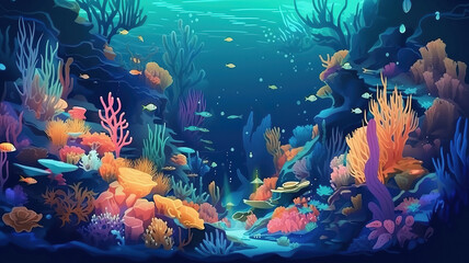 Underwater sea world. Life in a coral reef. Generative Ai