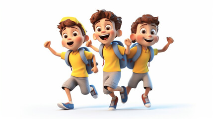 3d render happy kids for back to school, cartoon illustrations generative ai