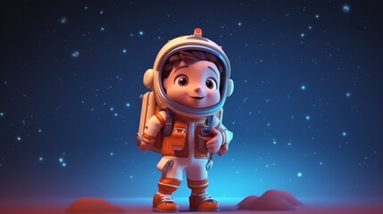 3d render happy kids for back to school in space, cartoon illustrations generative ai