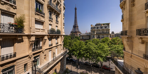 Fototapeta na wymiar Paris, Eiffel Tower, seen from av. de Camoens