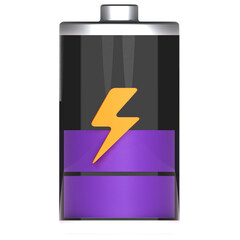 3d rendering of battery icon with half charge indicator
