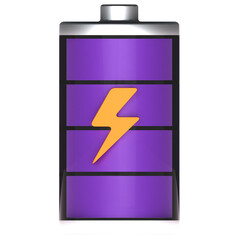 3d rendering of battery icon with full charge indicator