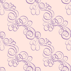 Simple seamless pattern with a diagonal pattern. Scribble. Smooth lines doodle. Delicate pink and purple colors