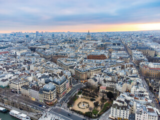 Aerial drone view of the cityscape of París, France with The Panthéon, from the Classical Greek,...