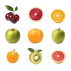 Fototapeta na wymiar set of fruits isolated on transparent background cutout