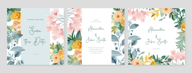 colourful colorful floral flower vector beautiful gold flowers line art on wedding card template watercolor