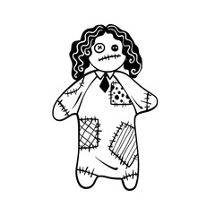 Halloween Voodoo Doll. Hand drawn sketch style. Vector illustration. Isolated on white.