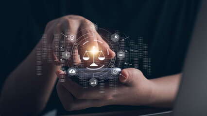 AI Law or AI ethics business concept. Artificial intelligence developing codes. Compliance,...