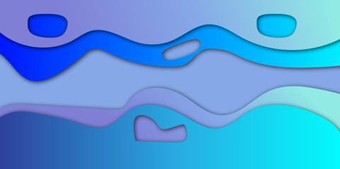 Abstract blue wavy papercut layers background design with light and shadow.