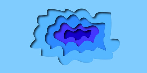 3D abstract blue wave background with paper cut shapes.