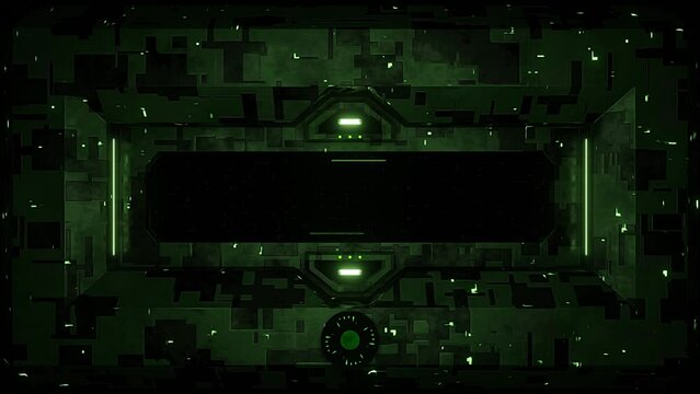 Loading screen sci-fi technological looped 3d animation background. Good for game asset and streaming intro. Metallic and green.