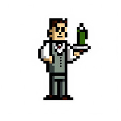 8 bit Waiter on a White Background Pixels retro console computer game gaming vintage 80s artwork Style Illustration