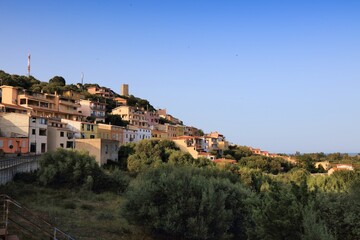 Fototapeta na wymiar Posada town skyline in Sardinia, Italy. Posada in Province of Nuoro.