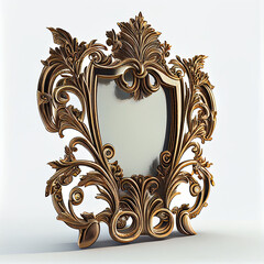 Ornate mirror with intricate decorative frame, vintage style, reflecting light beautifully, isolated on a white background Ai generated image