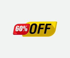 Special offer sale tag isolated with 60% in white background 60% off discount tag, label, symbol, and sticker for advertising campaign in retail on shopping day. Sale - 60 per cent off - red tag