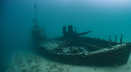 amazing rusty old ship under the sea