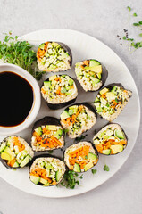 Vegan Sushi Rolls with Fresh Vegetables and Quinoa, Tasty Vegetarian Meal