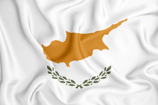 Cyprus flag waving with the wind, wide format, 3D illustration rendring. Design with satin fabric. to be used for educational purposes or for illustrations of videos or vlogs.
