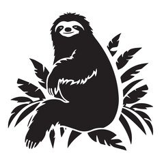 Cute animal sloth on a tree branch on a white background. © ckybe