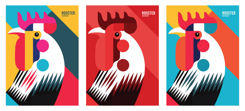 Minimal flat coq icon for posters, cards, logos. Rooster. Cock Illustration in minimal style. Vector set.