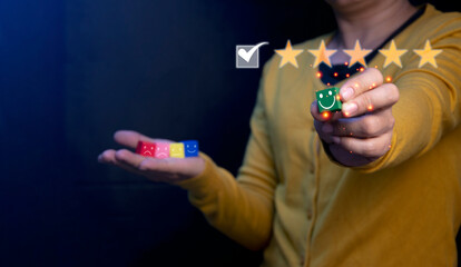 Users rate their service experience on the online application for a customer satisfaction survey concept.