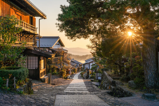 Sunset at Magome-juku along the Nakasendo trail, Kiso Valley, Gifu Prefecture, Japan