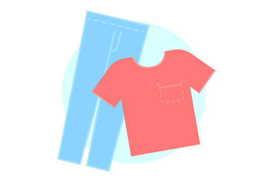 Pants and shirt icon.Shopping flat style icons in red and blue colors
