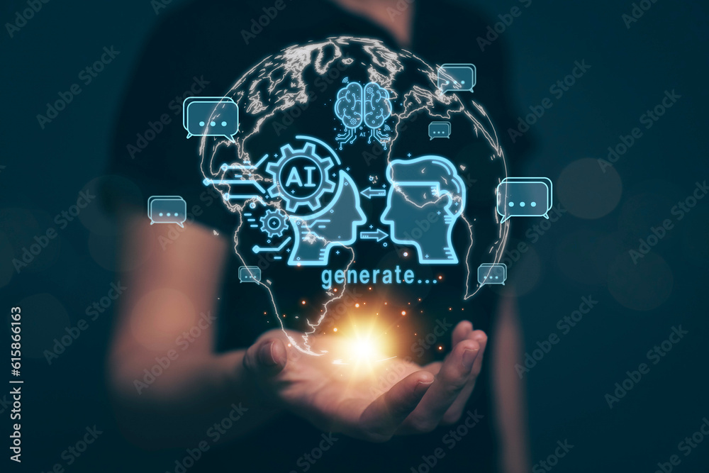 Poster chatbot chat with ai artificial intelligence. concept of using ai technology to help work in order t