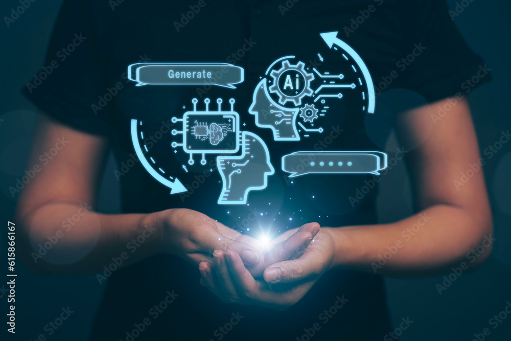 Poster chatbot chat with ai artificial intelligence. concept of using ai technology to help work in order t