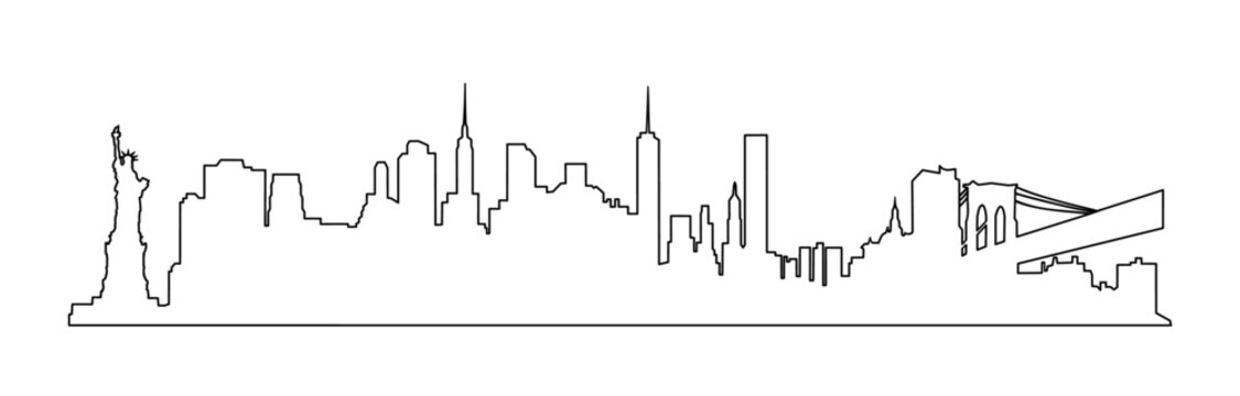 New York city skyline single line. City skyscrapers building. Vector illustration.