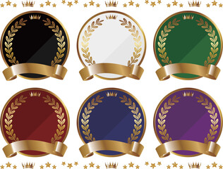 高級感のある月桂冠のリボン付きエンブレム6種セット　ゴールド