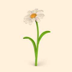 3D Cute colorful daisy flower. Chamomile in cartoon style. Vector illustration