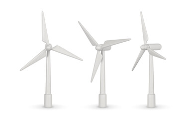 3d realistic wind turbine with shadow in cartoon style. Green and alternative eco energy concept. Vector illustration