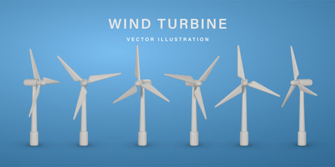 3d realistic wind turbine with shadow in cartoon style. Green and alternative eco energy concept. Vector illustration © Oleh