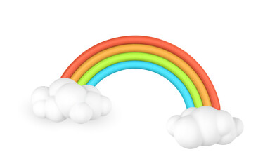 3d rainbow with clouds in cartoon style. Phenomenon Concept. Vector illustration