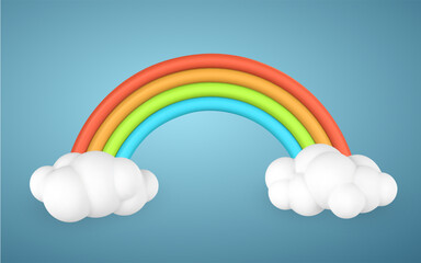 3d rainbow with clouds in cartoon style. Phenomenon Concept. Vector illustration