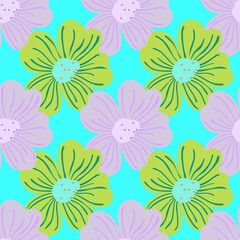 Big bud chamomile flower seamless pattern in simple style. Cute stylized flowers background.